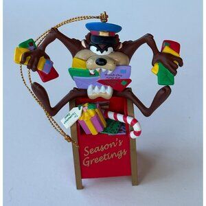 Tasmanian Devil w/Gifts Season's Greetings Christmas Ornament 3.25" Tall